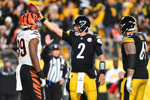 PITTSBURGH, PENNSYLVANIA - DECEMBER 23: Mason Rudolph #2 of the Pittsburgh Steelers celebrates after securing a first down during the second quarter of a game against the Cincinnati Bengals at Acrisure Stadium on December 23, 2023 in Pittsburgh, Pennsylvania. (Photo by Joe Sargent/Getty Images)