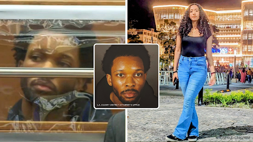 This photo shows a mugshot of David Burke in between a photo of Burke at court, and Celeste Hernandez. 