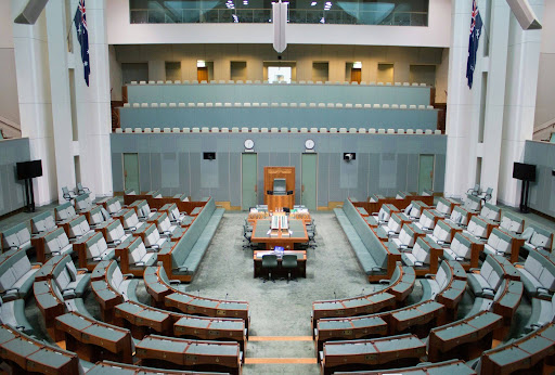This photo shows the House of Representatives building from the inside without any people. 
